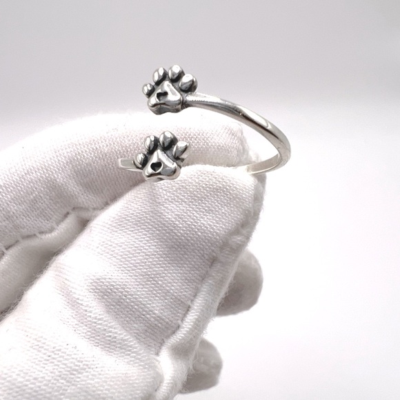 .925 Sterling Silver Adjustable Paw Ring - Picture 3 of 12